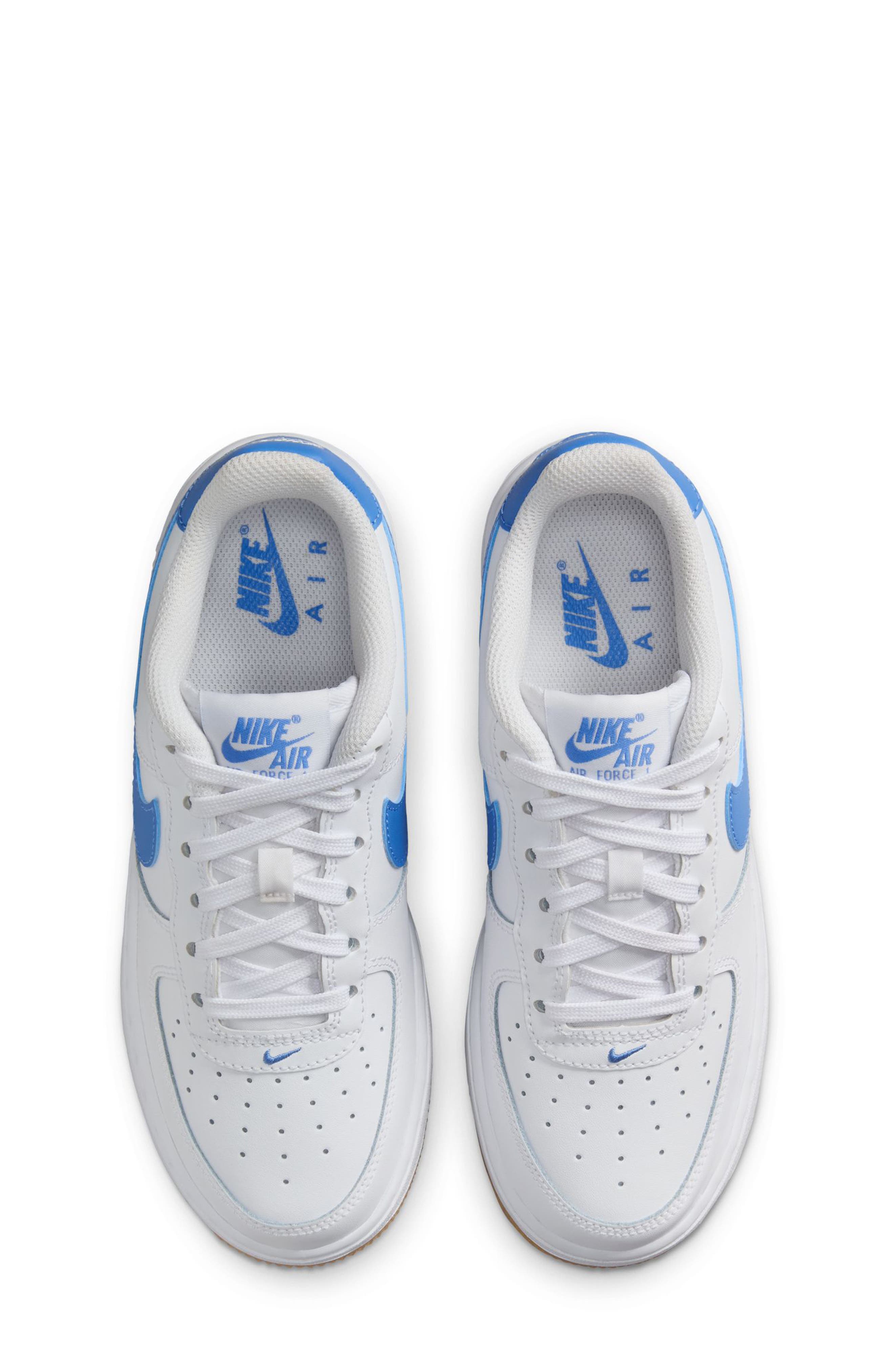 Nike Kids
 Air Force 1 Sneaker, Alternate, color, White/ Blue Beyond/ Brown