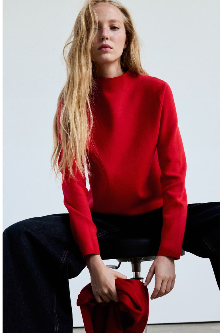 Mock Neck Sweater, Alternate, color, RED