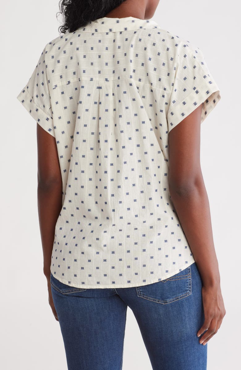 Lucky Brand Clip Dot Cotton Blend Camp Shirt, Alternate, color, Cream Clipdot