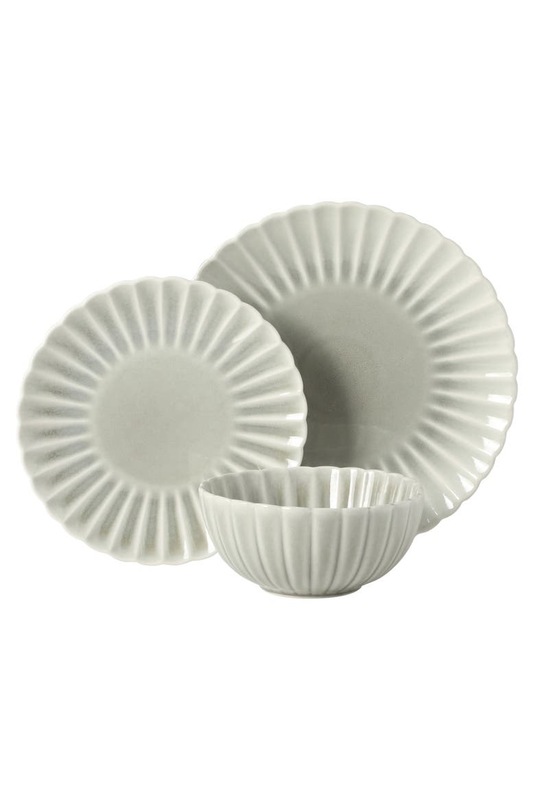 Peach Orchard 12 Piece New Bone China Dinnerware Set, Alternate, color, Grey