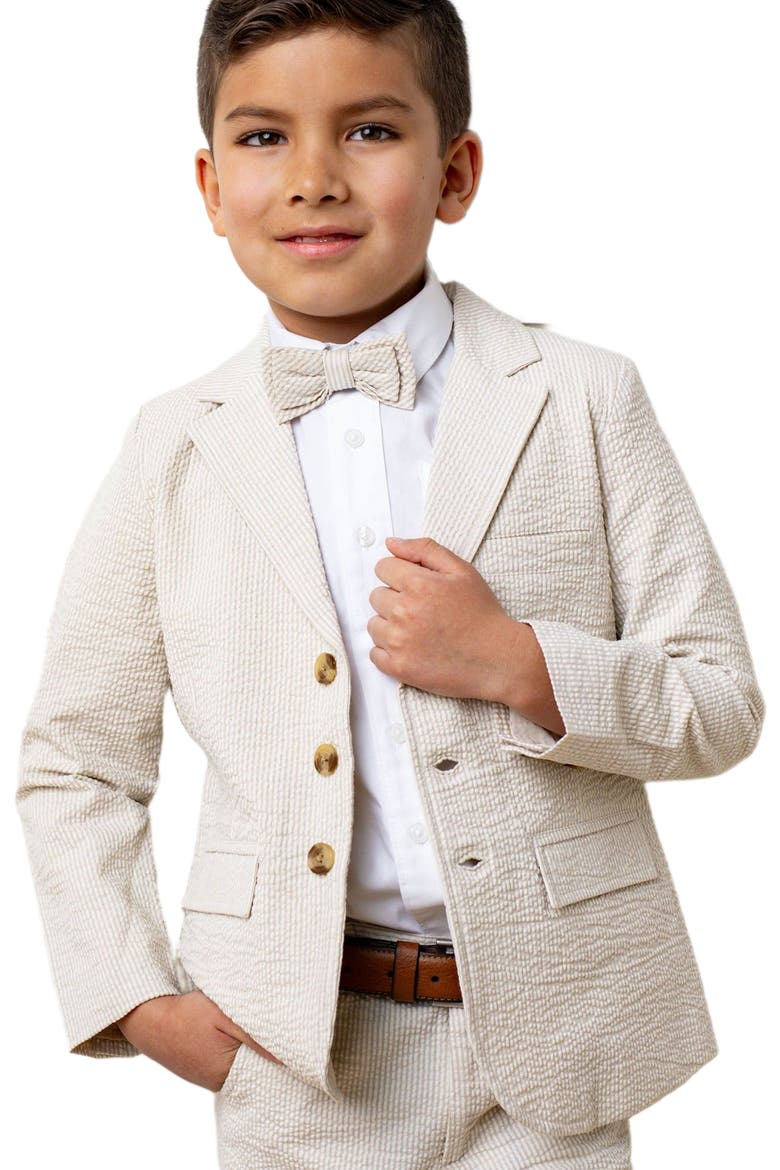 Boys' Seersucker Bow Tie, Kids, Alternate, color, Tonal Tan Seersucker