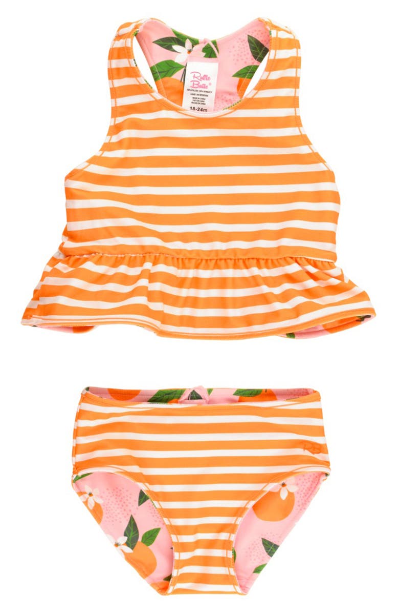 RuffleButts Kids' Orange You the Sweetest Reversible Two-Piece Swimsuit, Alternate, color, Pink