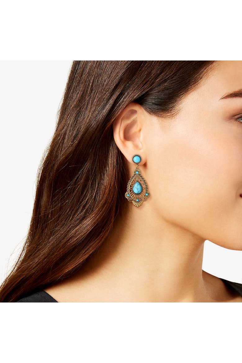 Stone Filigree Earrings, Alternate, color, Gold, turquoise