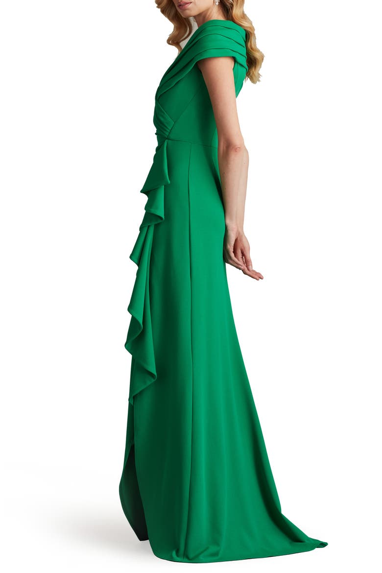 Cascade Ruffle Portrait Neck Gown, Alternate, color, GREEN LEAF