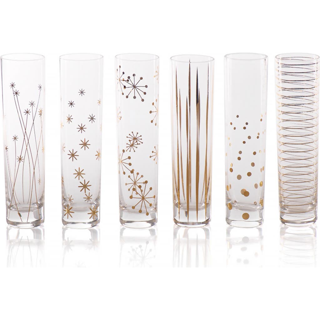 Zodax Centuri Set Of 6 Golden Decal Champagne Flutes In Gold