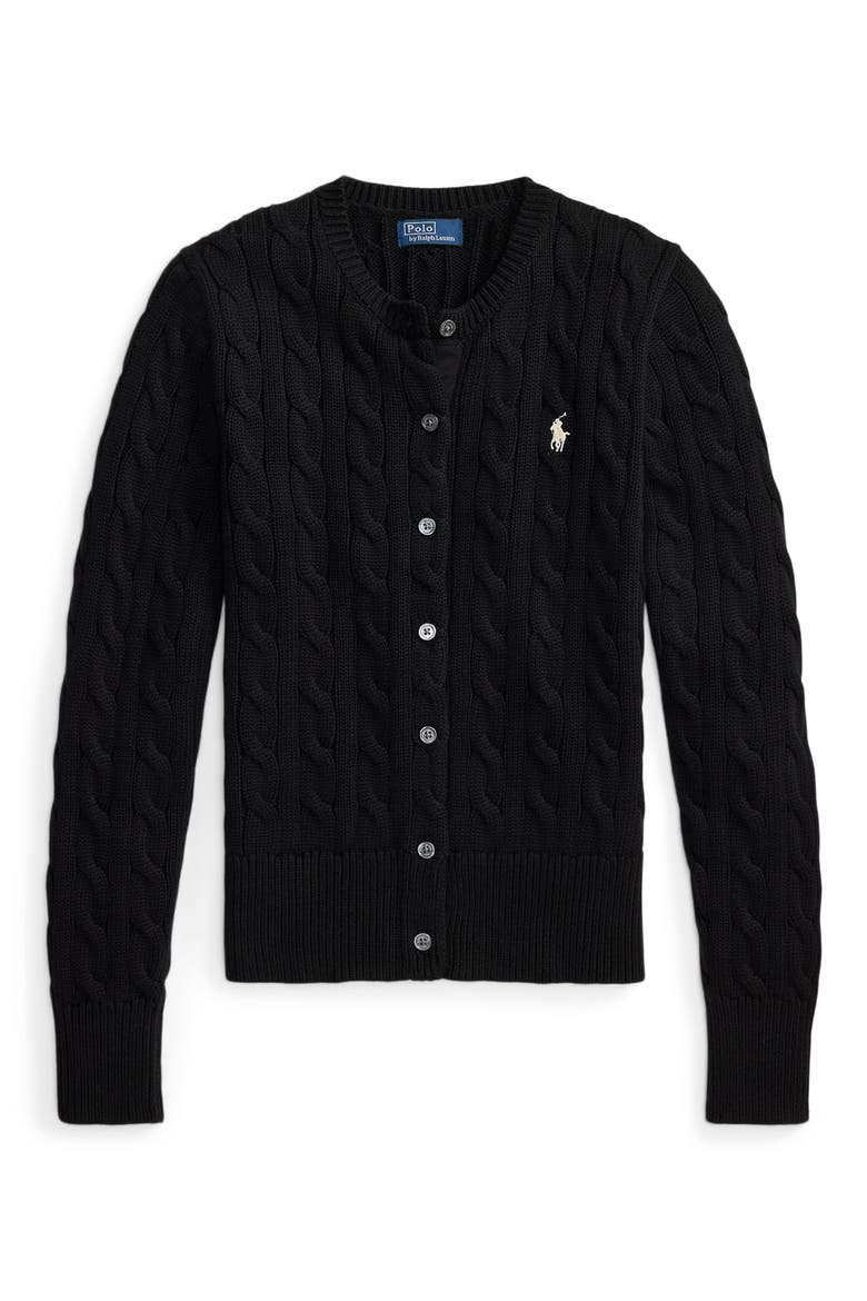 Cable Knit Cotton Blend Cardigan, Alternate, color, POLO BLACK