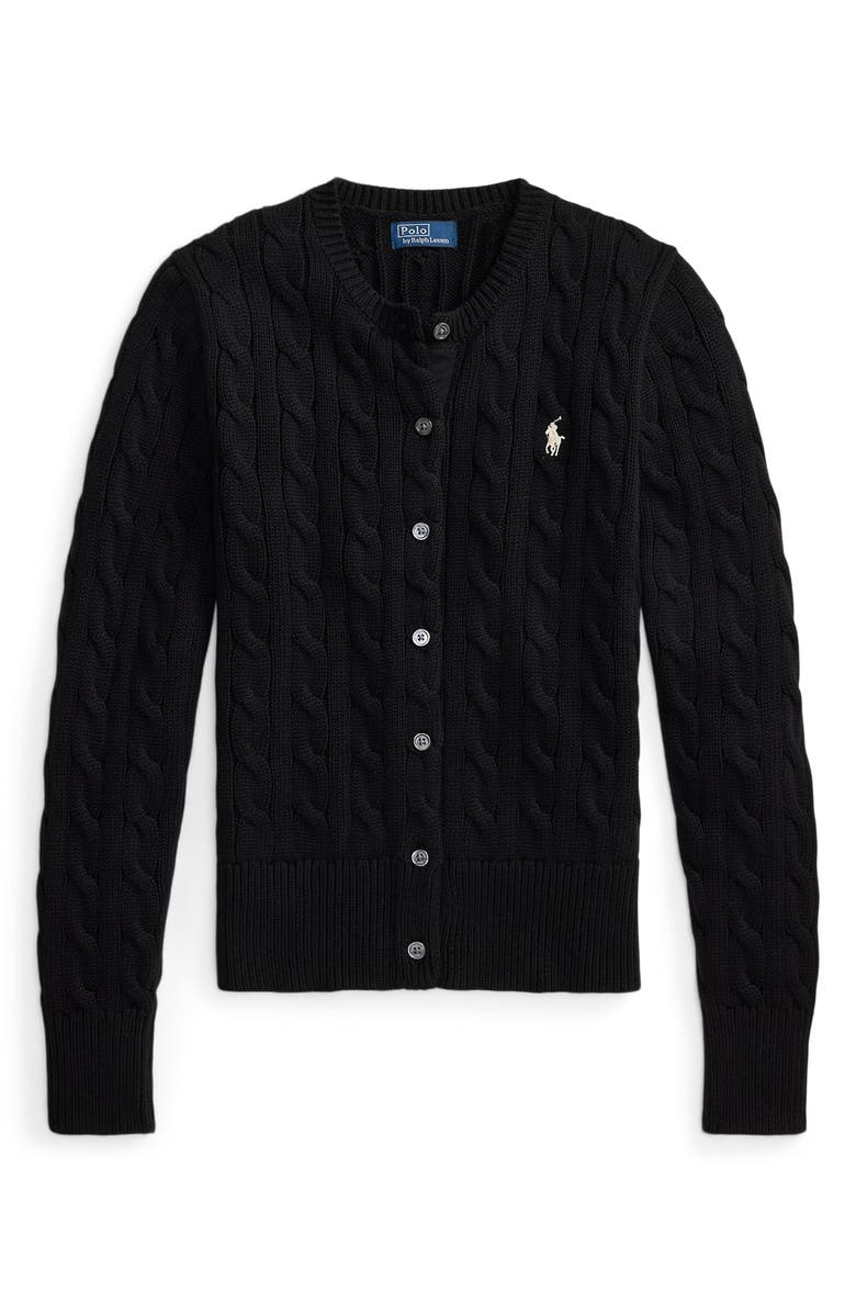 Polo Ralph Lauren Cable Knit Cotton Blend Cardigan, Alternate, color, Polo Black
