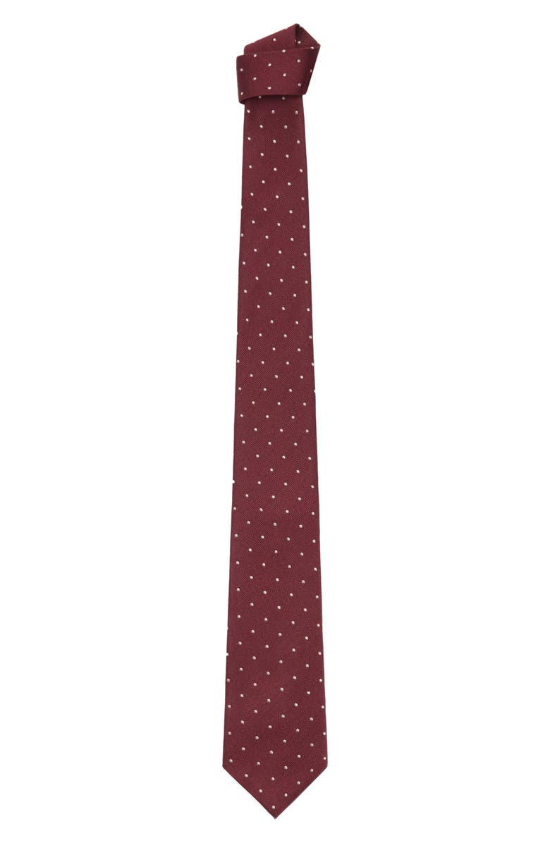 MANGO Polka Dot Silk Blend Tie, Alternate, color, Burgundy