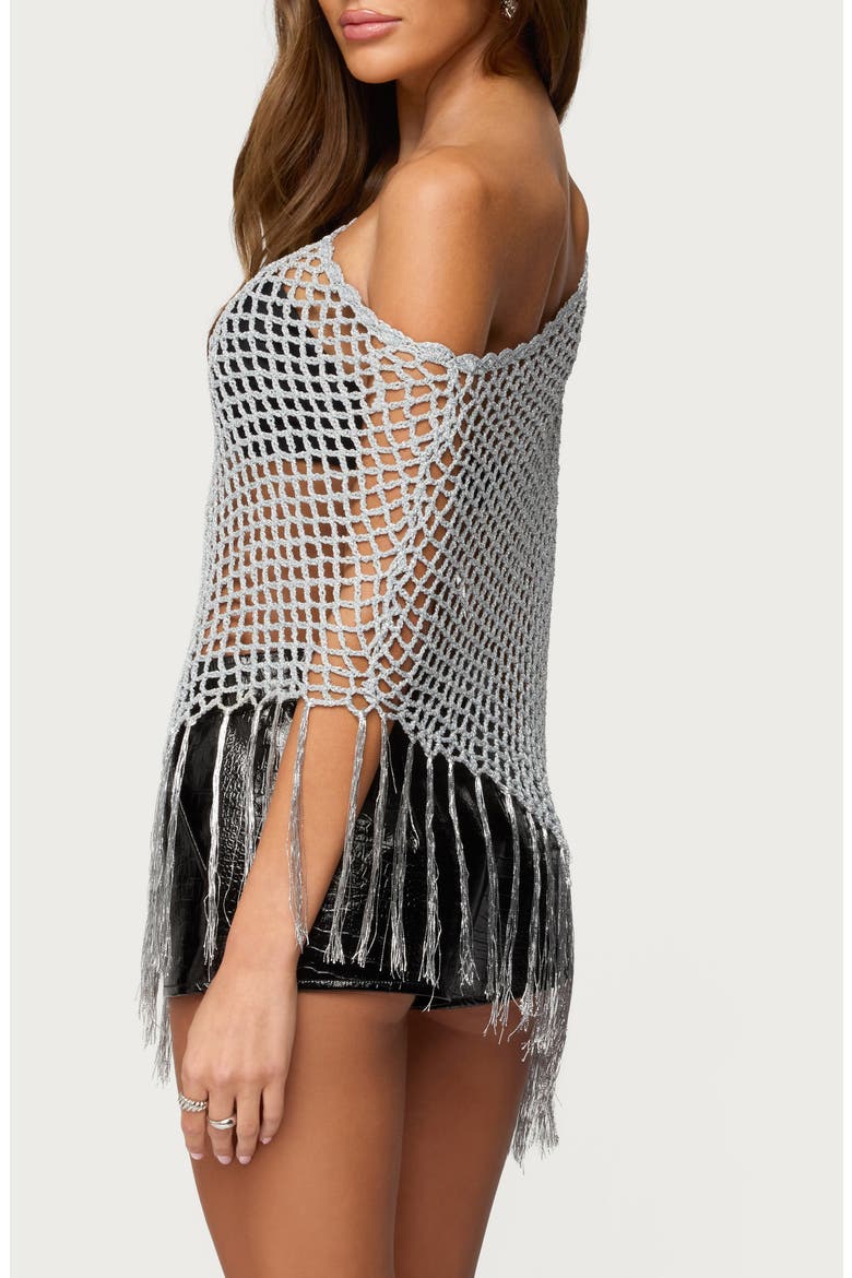 Evette Fringe Metallic Poncho, Alternate, color, SILVER