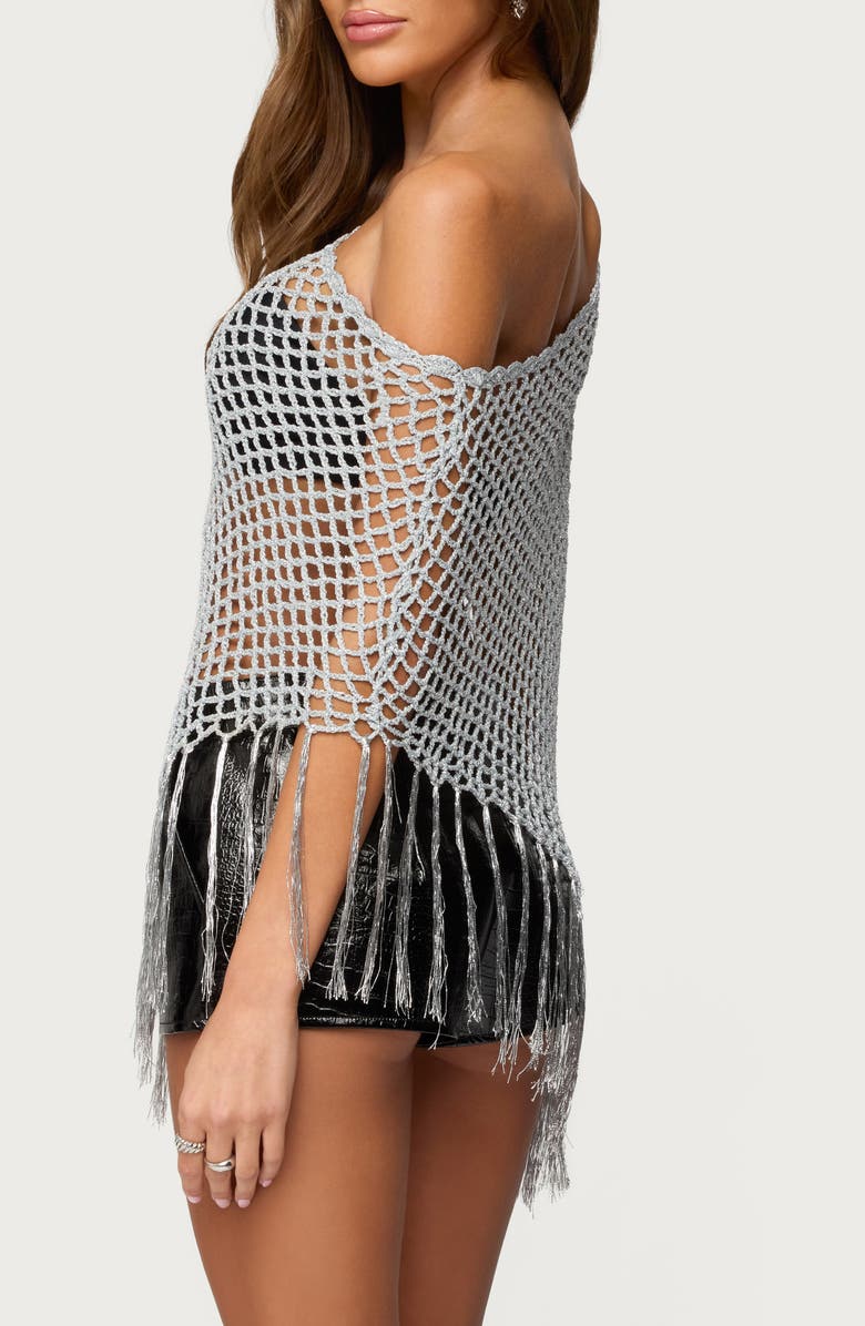 EDIKTED Evette Fringe Metallic Poncho, Alternate, color,