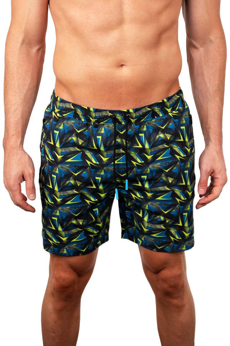 Lion Arrow Blue Swim Trunks, Main, color, BLUE