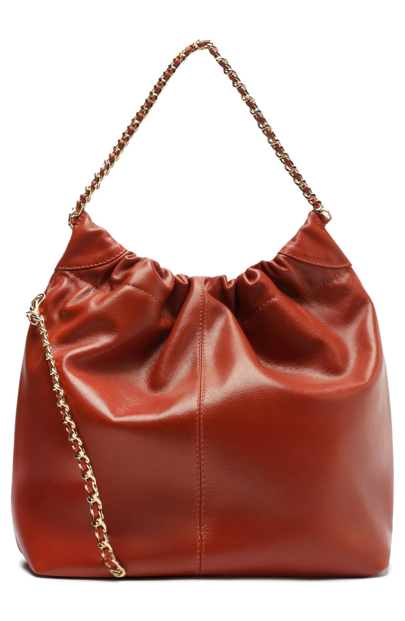 Medium Elizabeth Leather Bucket Bag, Alternate, color, ORANGE RED