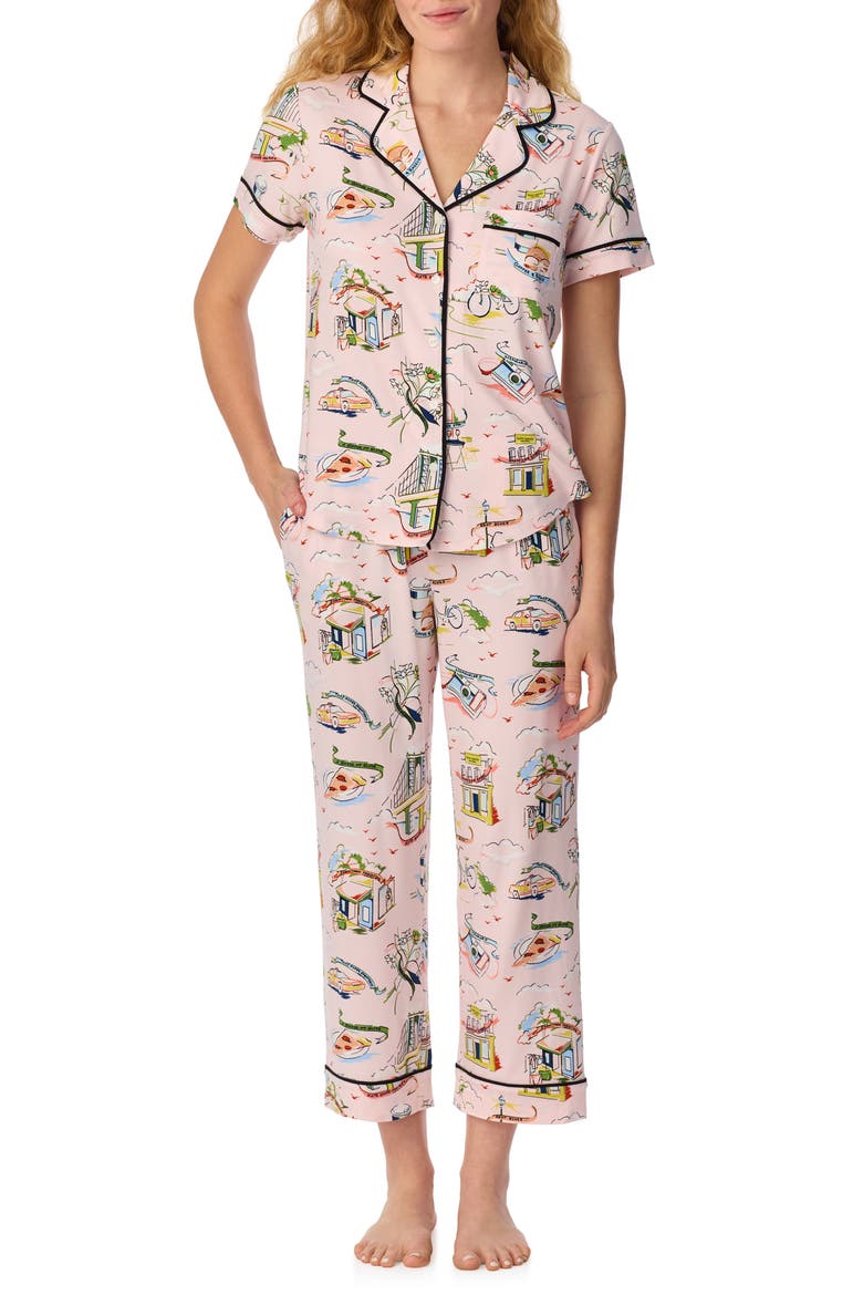 Piped Jersey Pajamas, Main, color, PINK GRID