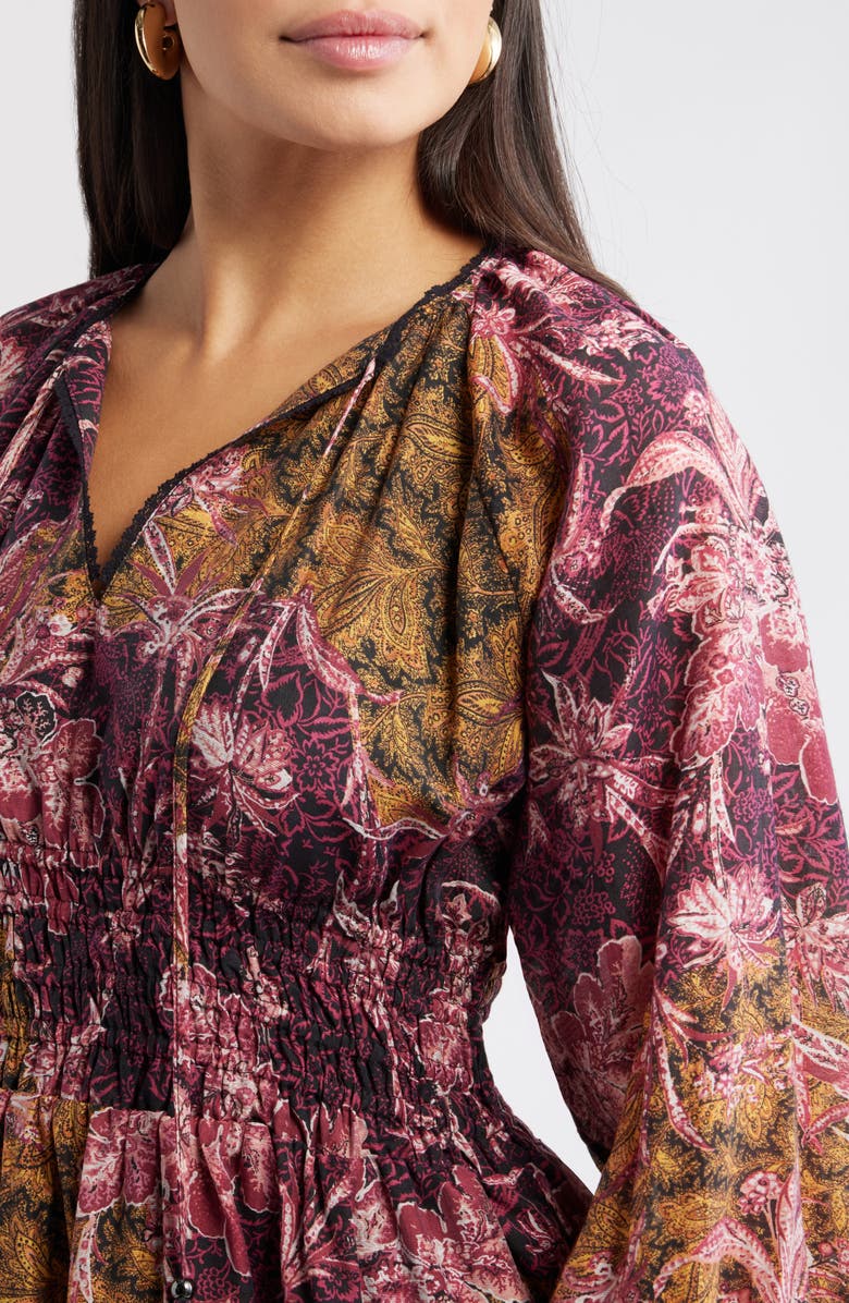 Chelsea28 Long Sleeve Smocked Waist Midi Dress, Alternate, color, Purple- Yellow Paisley Patch