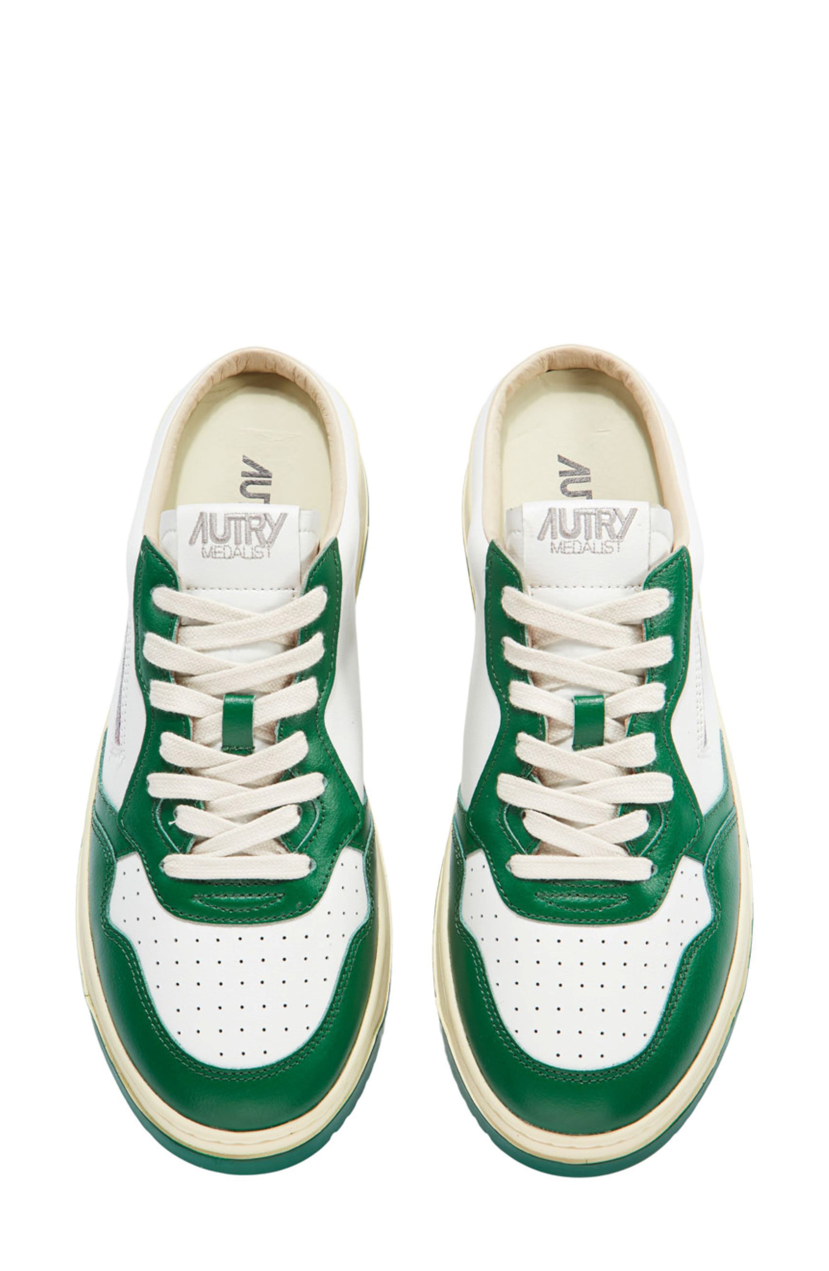Mule Low Leather Sneaker, Alternate, color, LEAT/ LEAT WHT/ GREEN