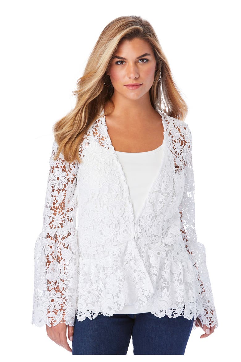 Bell Sleeve Lace Jacket, Main, color, WHITE