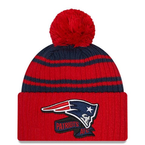 Men's New Era  Navy New England Patriots 2022 Sideline Cuffed Pom Knit Hat