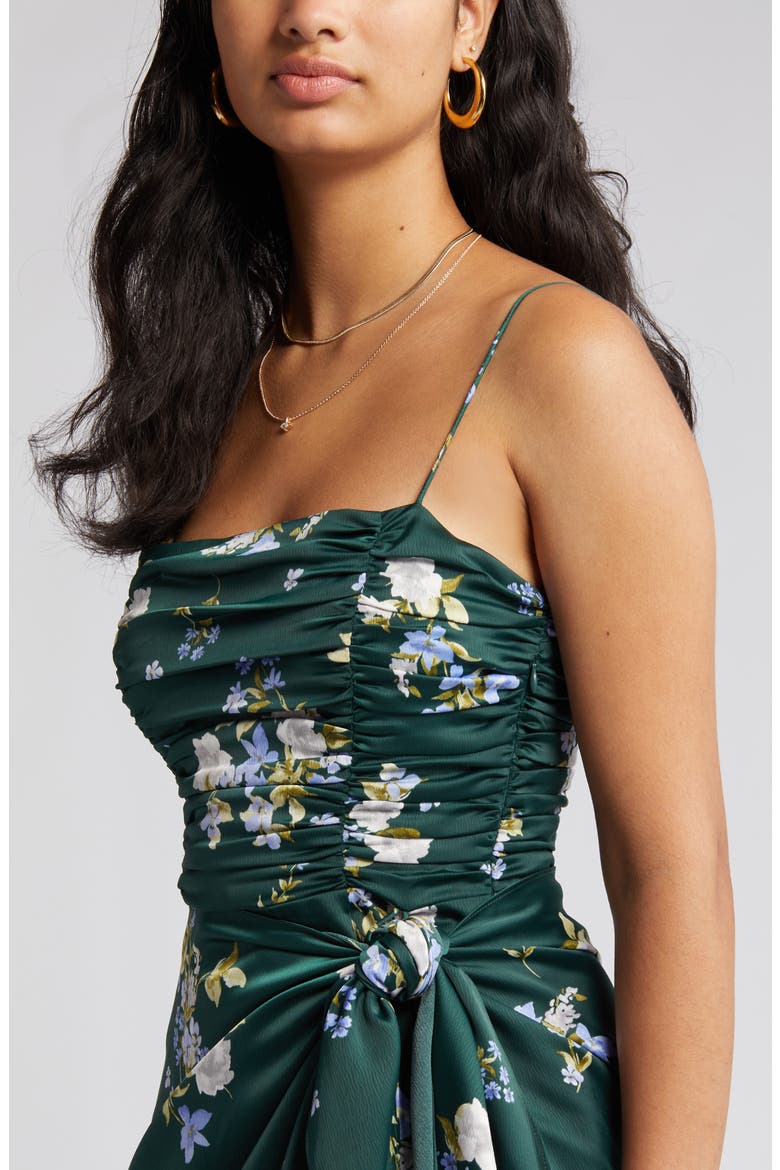 Ruched Bodice Satin Midi Dress, Alternate, color, HUNTER BOUQUET