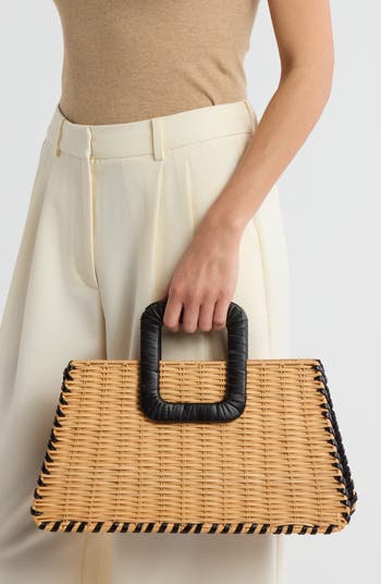 Wicker Whipstitched Top Handle Bag
