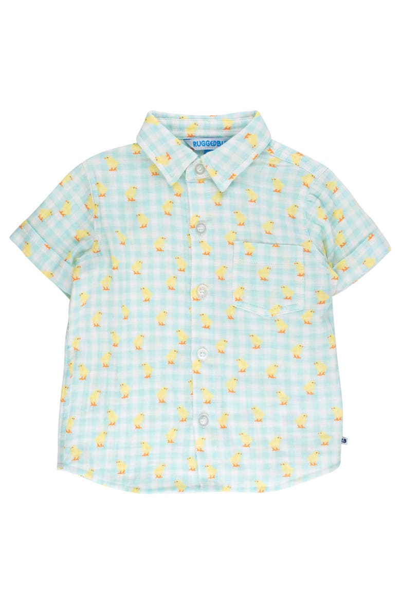 Cotton Gauze Short Sleeve Button Down Shirt, Alternate, color, Chirping Chicks Gingham