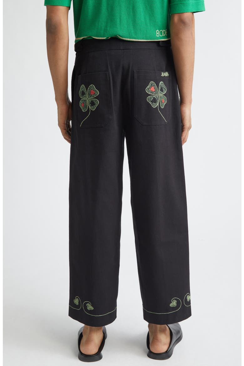 Lucky Draw Embroidered Cotton Twill Wide Leg Ankle Pants, Alternate, color, BLACK
