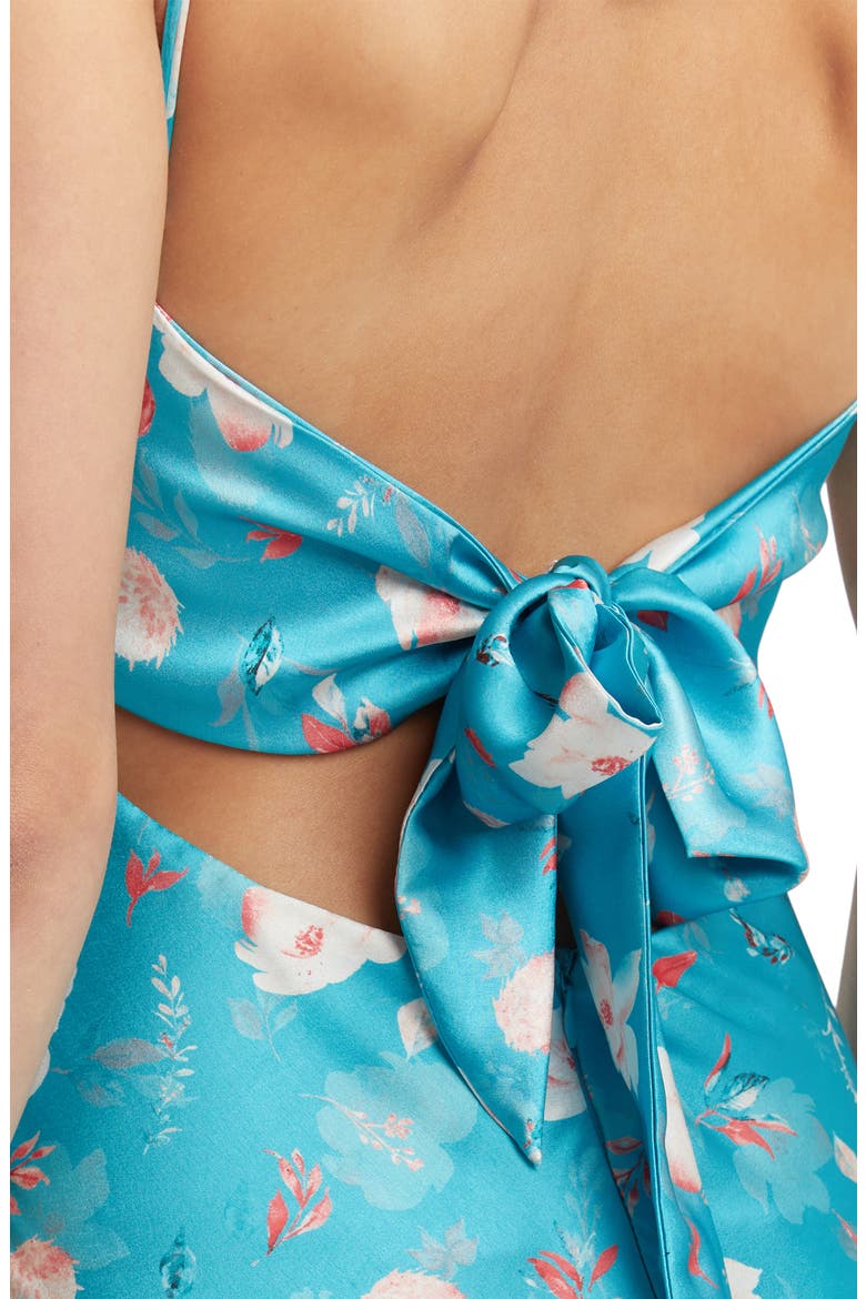 Malinda Floral Tie Back Satin Maxi Dress, Alternate, color, BLUE FLORA