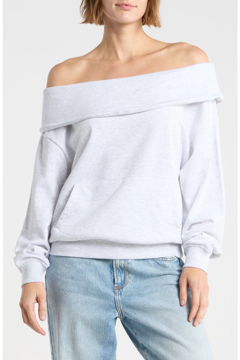 Foldover Off the Shoulder Sweatshirt, Main, color, LIGHT HEATHER GREY