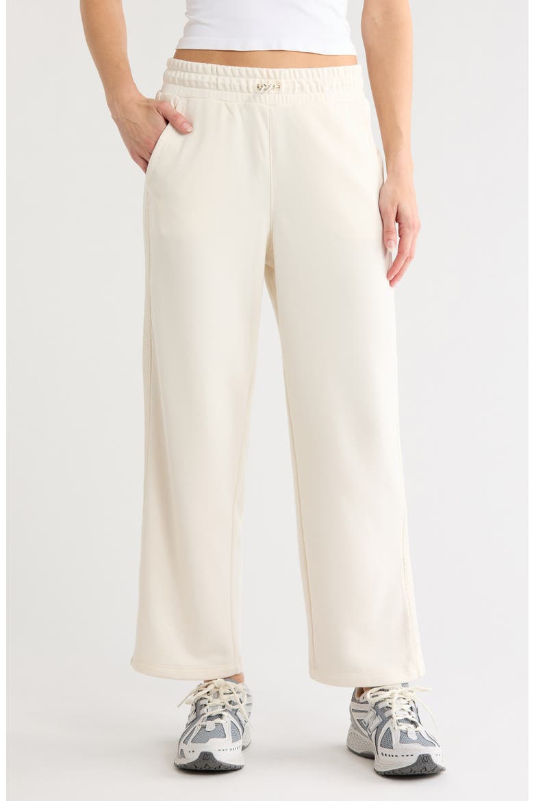 High Waist Relaxed Straight Leg Jacquard Mix Pants, Main, color, EGG NOG