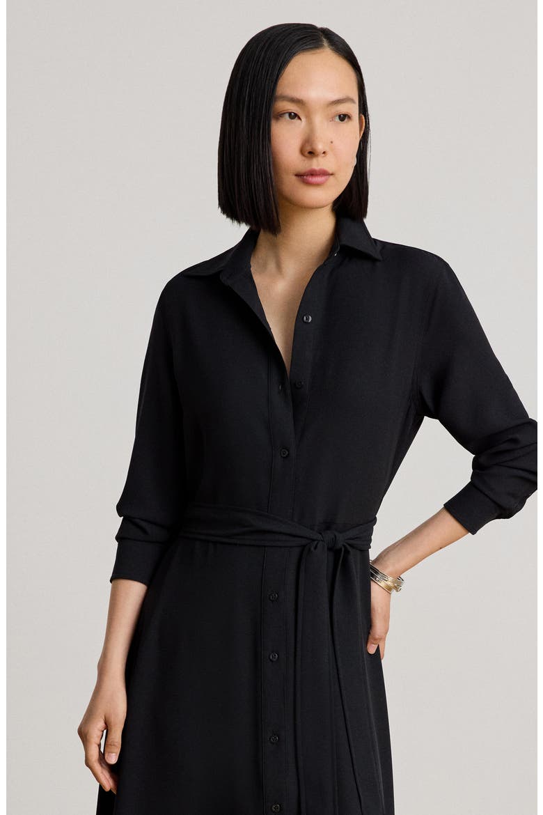 Belted Double Face Georgette Shirtdress, Alternate, color, BLACK