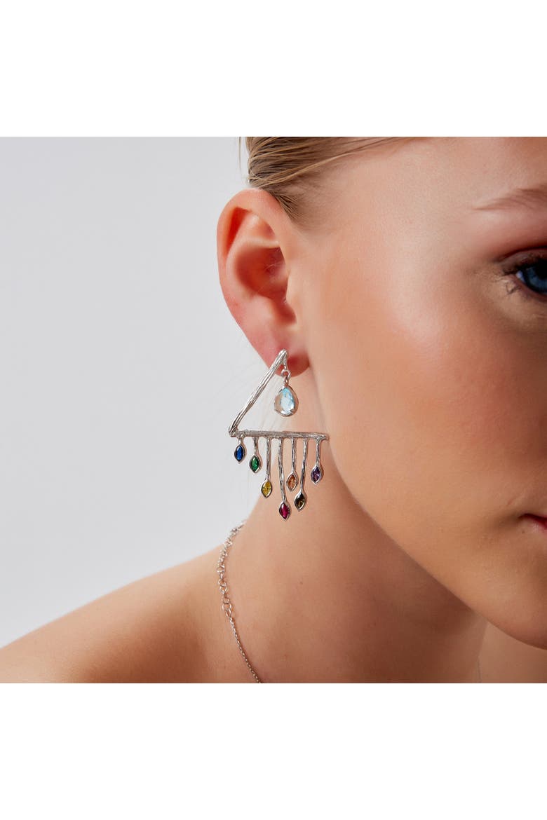 Colourful Rainbow Rain Drop Earrings in Sterling Silver, Alternate, color, Silver