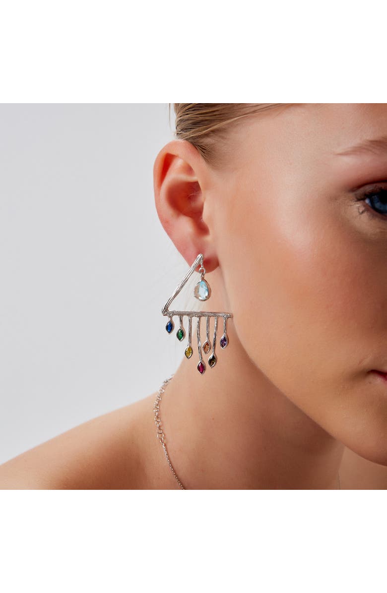 Spero London Colourful Rainbow Rain Drop Earrings in Sterling Silver, Alternate, color, Silver