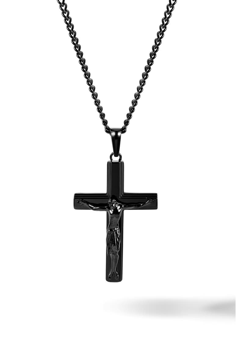 Men's Crucifix Pendant Necklace, Main, color, BLACK