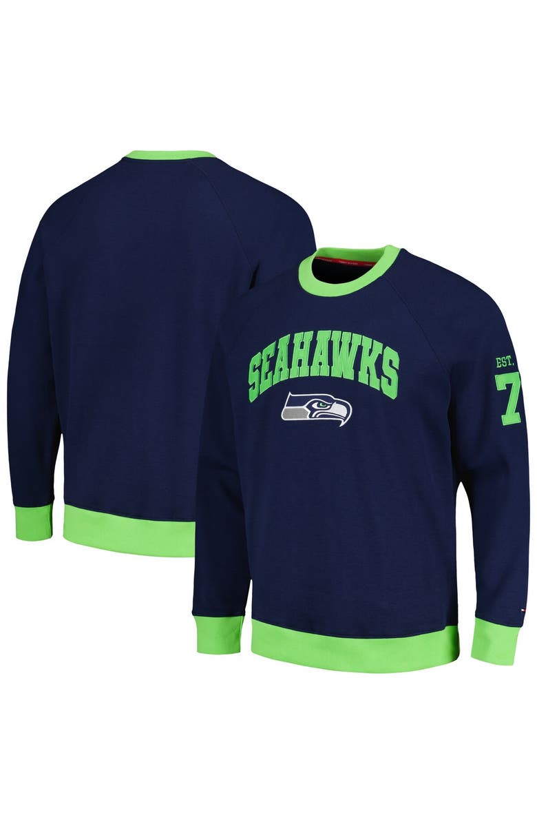 Tommy Hilfiger Men's Tommy Hilfiger College Navy Seattle Seahawks Reese Raglan Tri-Blend Pullover Sweatshirt, Alternate, color, Navy