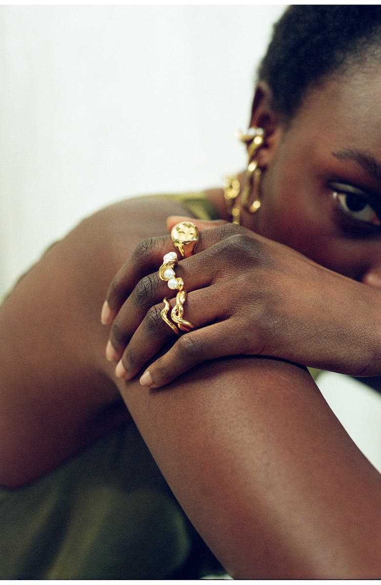 Missoma Molten Baroque Freshwater Pearl Twisted Stacking Ring, Alternate, color, Gold