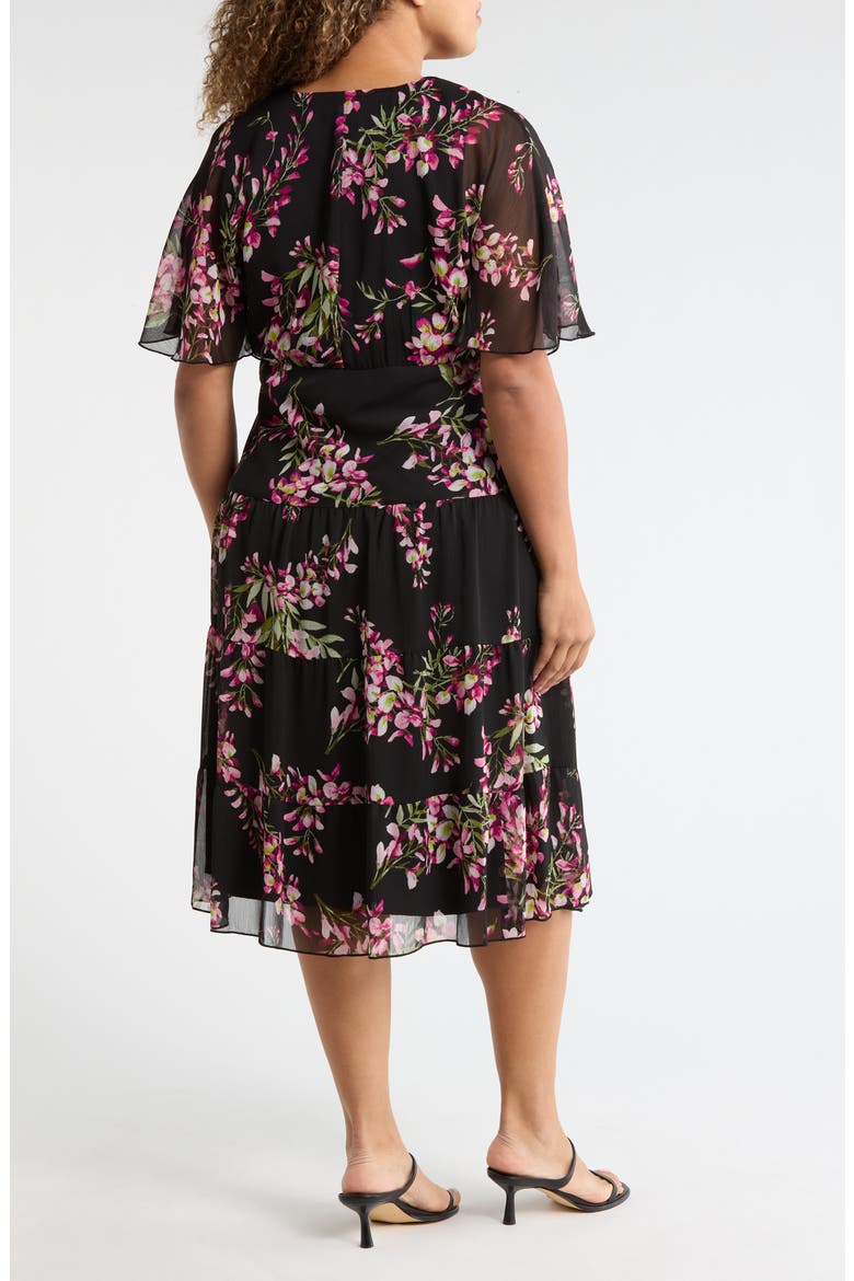 Floral Flutter Sleeve Dress, Alternate, color, BLACK