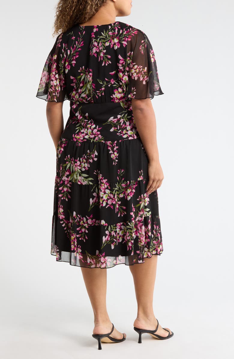 Connected Apparel Floral Flutter Sleeve Dress, Alternate, color, Black