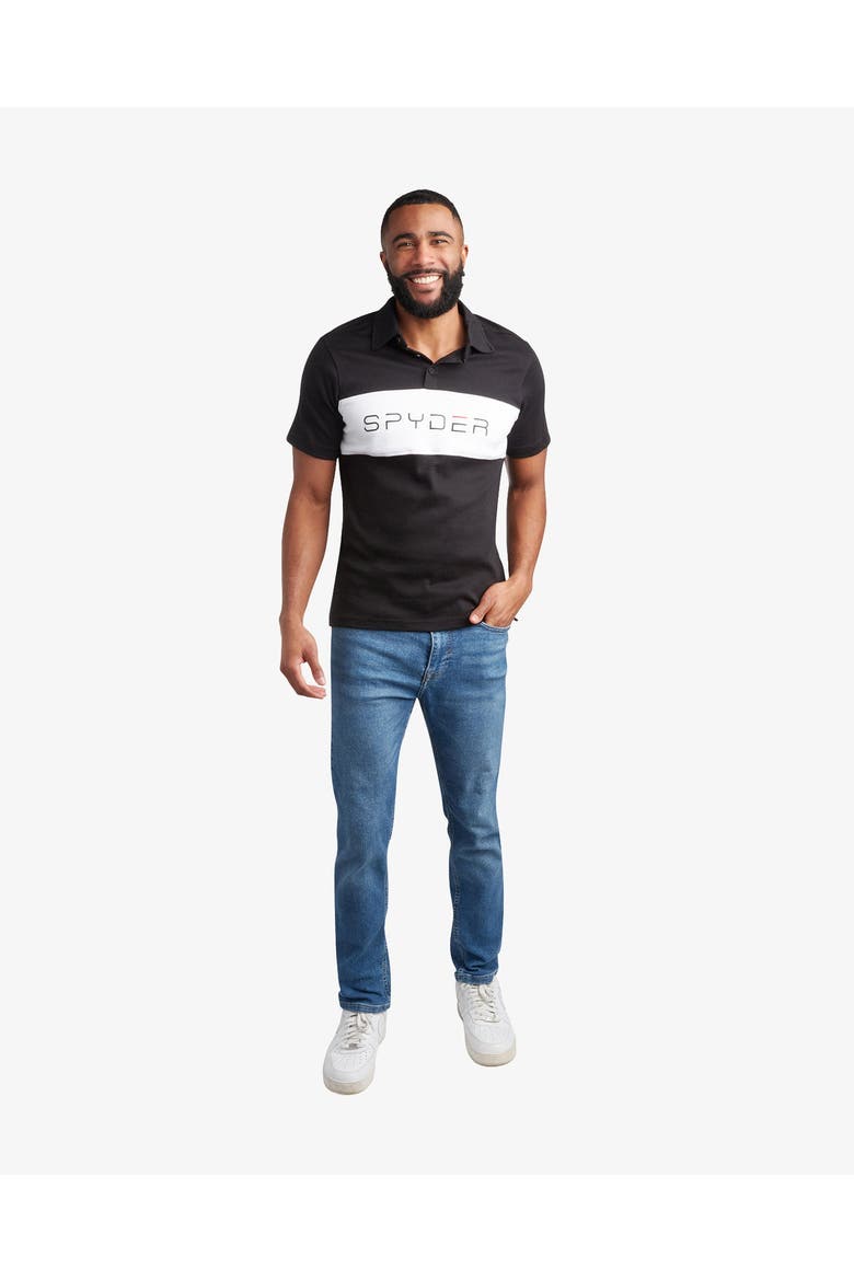 Men Short Sleeve Color Block Polo, Main, color, Black