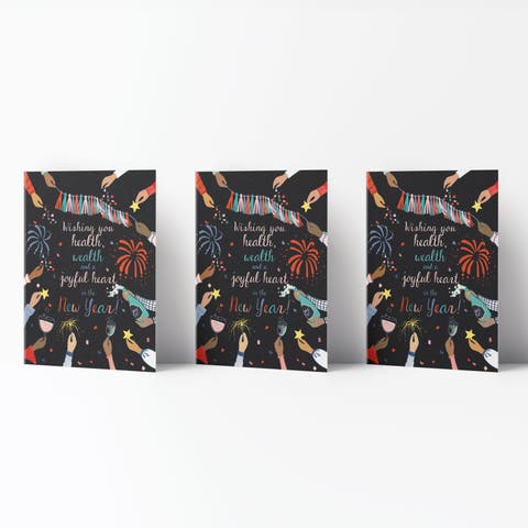 New Year Greeting Card Pack (3ct) "New Year Wishes"