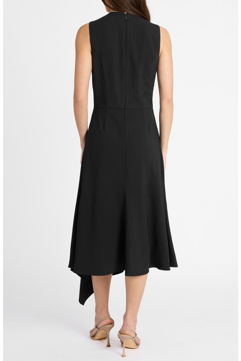 Kylie Sleeveless Asymmetric Midi Crepe Dress, Alternate, color, BLACK