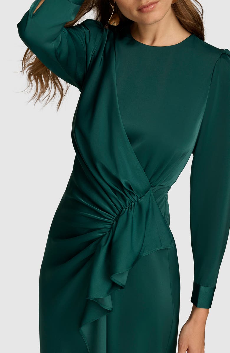 Donna Karan New York Cascade Ruffle Long Sleeve Satin Midi Dress, Alternate, color,
