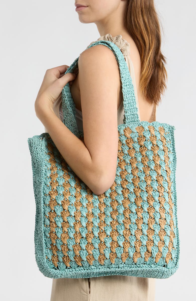 Collection XIIX Two-Tone Crochet Tote Bag, Alternate, color, Blue Multi
