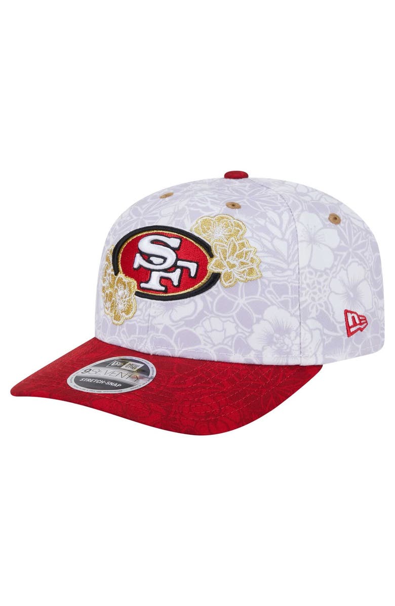 New Era Men's New Era White/Scarlet San Francisco 49ers AAPI Apex Collection Floral 9SEVENTY Stretch-Snap Hat, Main, color, White