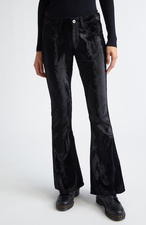 Faux Fur & Leather Flare Pants