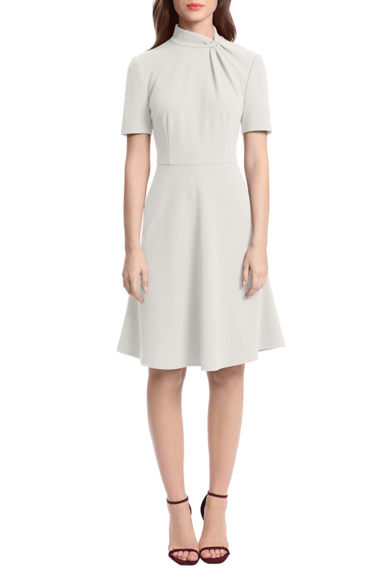 Twist Neck Short Sleeve Fit & Flare Dress, Main, color, HORN