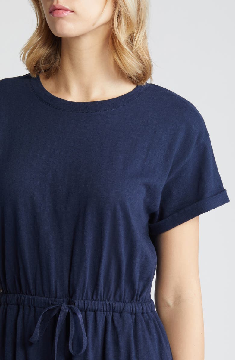 Caslon<sup>®</sup> Drawstring Waist Organic Cotton T-Shirt Dress, Alternate, color, Navy Blazer