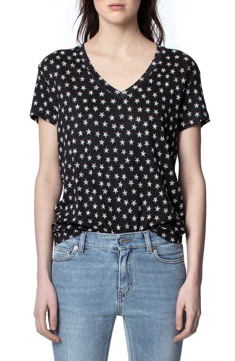 Zadig & Voltaire Archie AO Nova Metallic Star Linen T-Shirt, Main, color, 