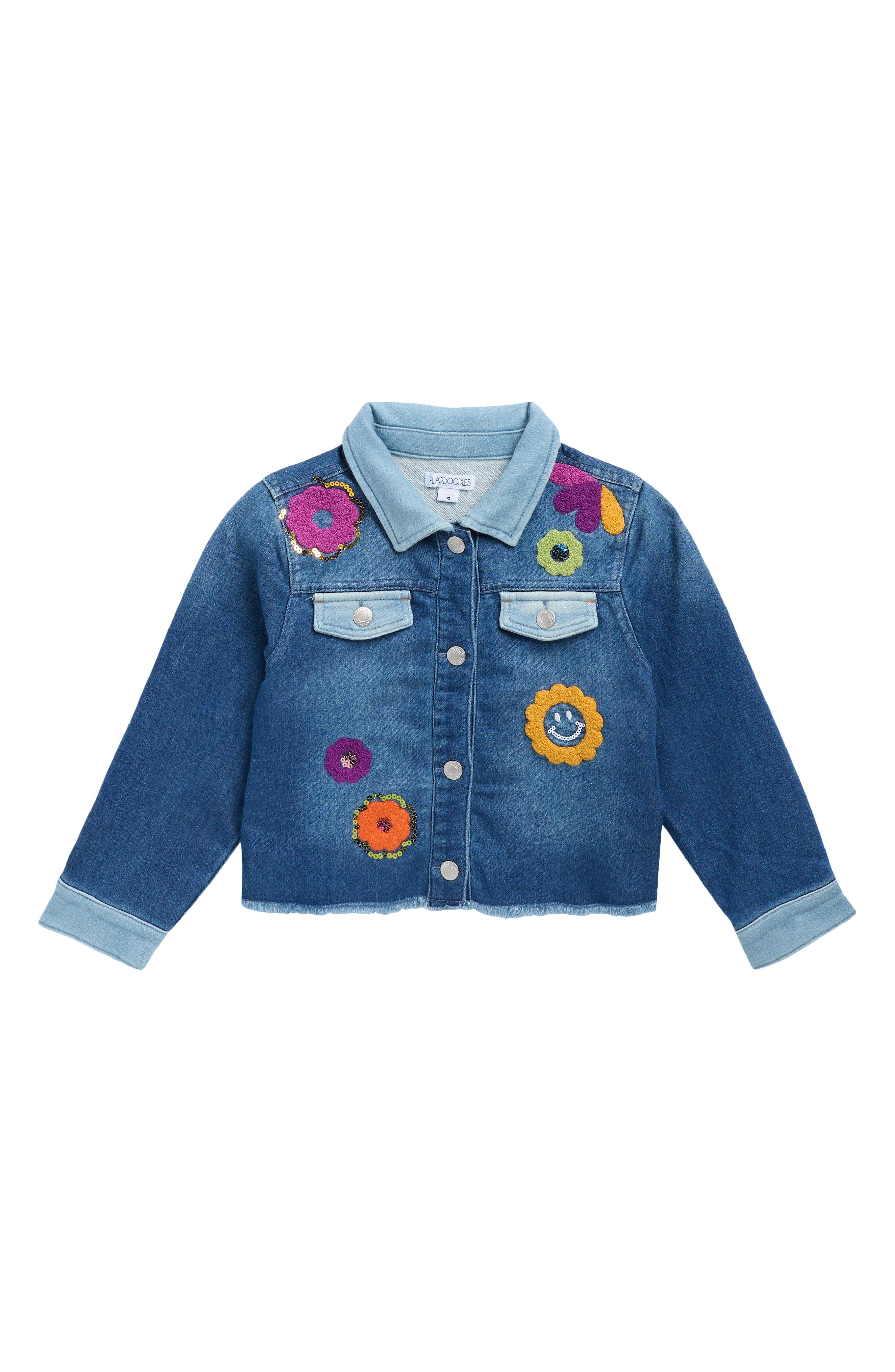 Flapdoodles Kids' Floral Patchwork Sequin Denim Jacket | Nordstromrack