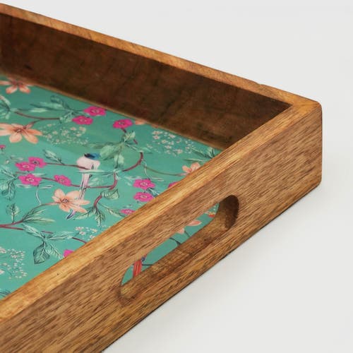 Mela Artisans Aqua Flora Inlay Tray In Brown
