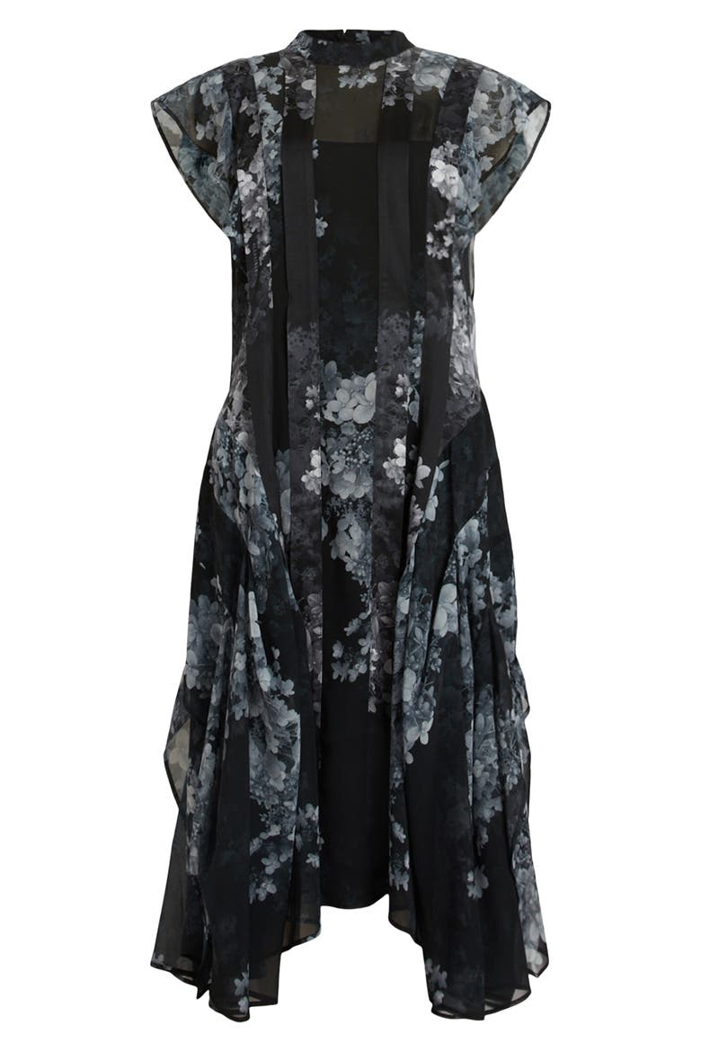 Freya Venetia Floral Midi Dress, Alternate, color, BLACK