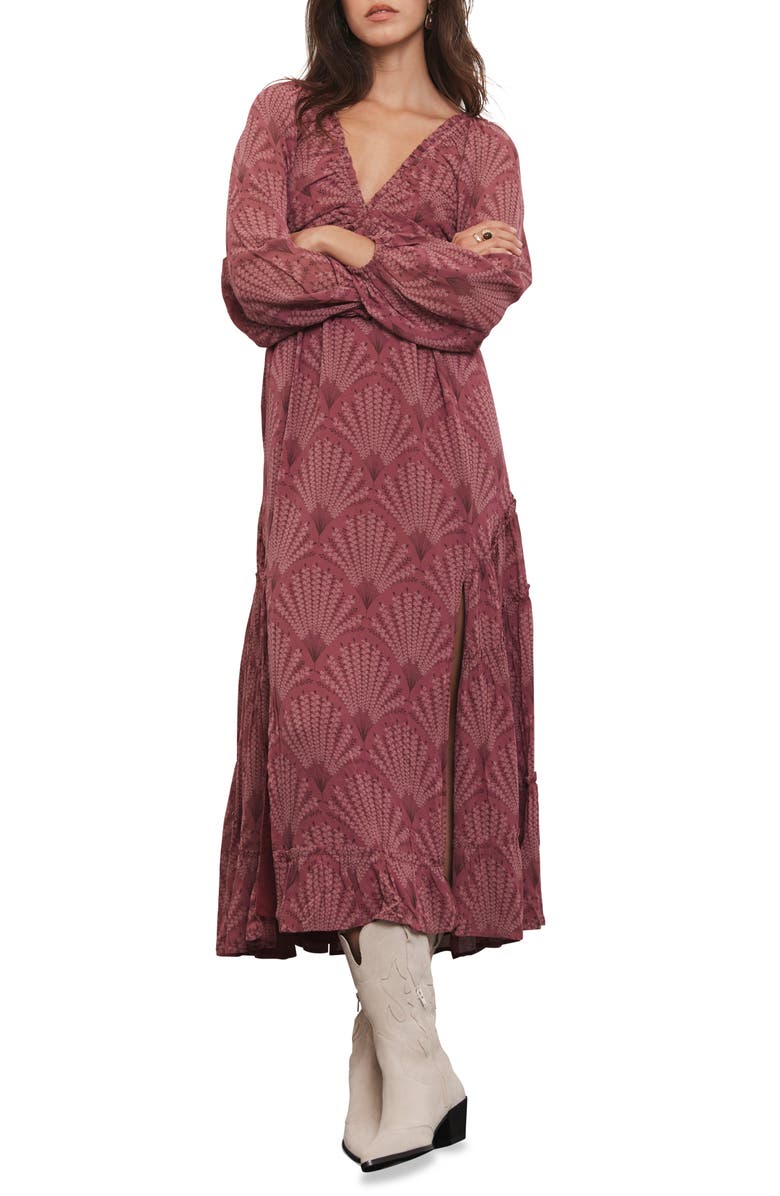 MINT VELVET Floral Design Midi Dress, Alternate, color, Burgundy